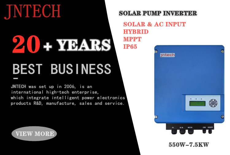 Inversor de bomba de agua solar JNTECH trifásico (0,55-7,5 kW) híbrido para sistema de bombeo